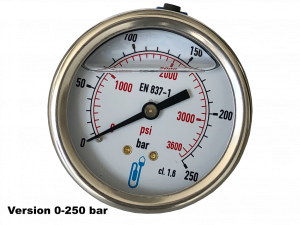 Manomètre à bain de glycérine Ø63 0-160b raccord arrière 3/8"